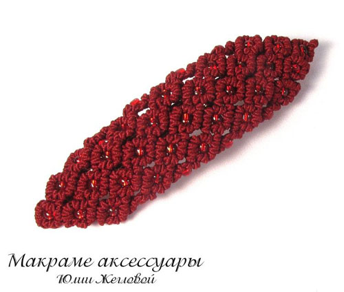 Плетеная заколка для волос бордового цвета, макраме, Жеглова Юлия