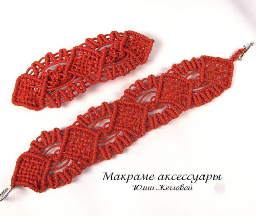  Красный браслет и заколка, комплект макраме, Жеглова Юлия  (0) 